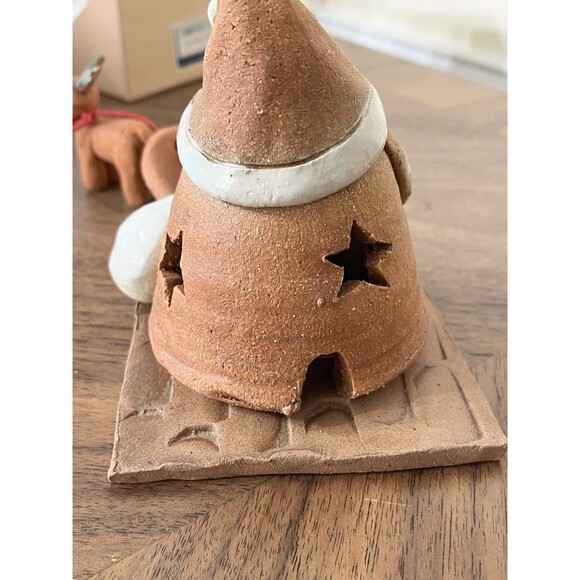 Santa Wood Sign Hand Painted/Red Clay Santa Rudolph Luminary Votive Holder VTG - Picture 16 of 16